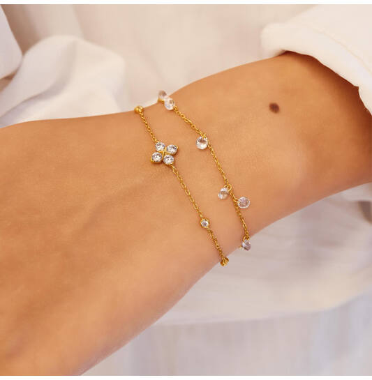  Starlit Drops - Bracelets à maillons - Argent / GP 14 carats - Zircone - 18,5cm